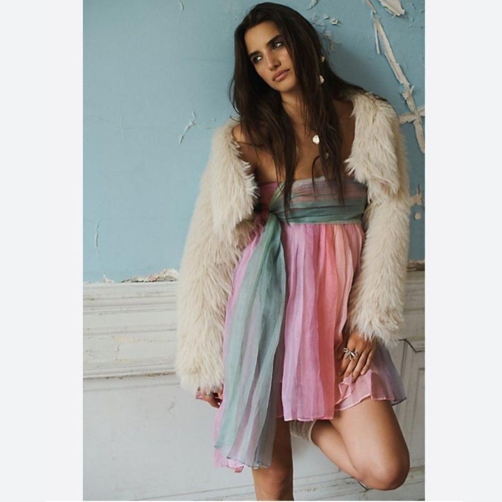 Free People size Large In Rainbows Mini Dress Baby Doll
